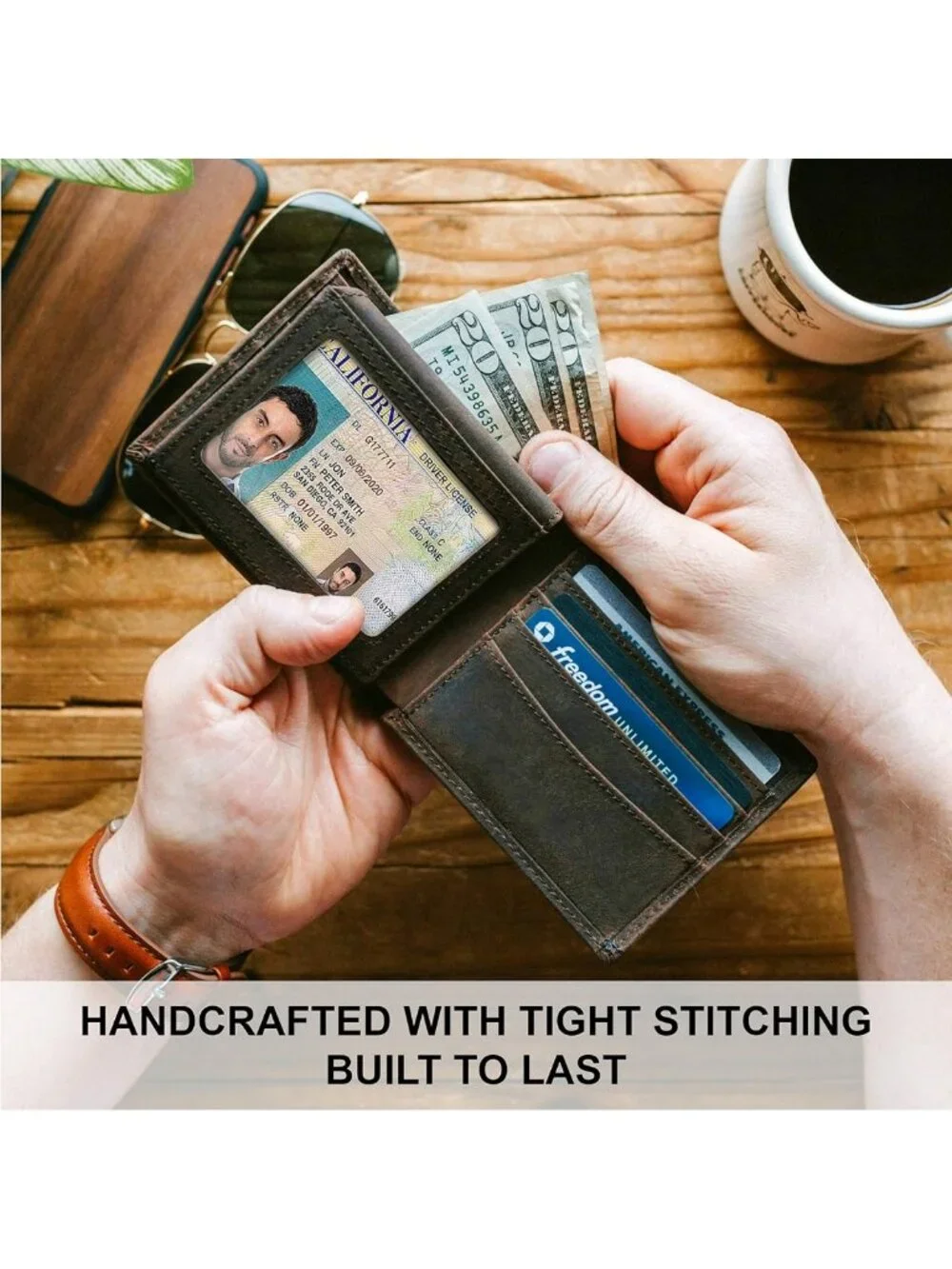 RFID Blocking Leather Wallet for Men | Slim Bifold with 8 Card Slots & 2 ID